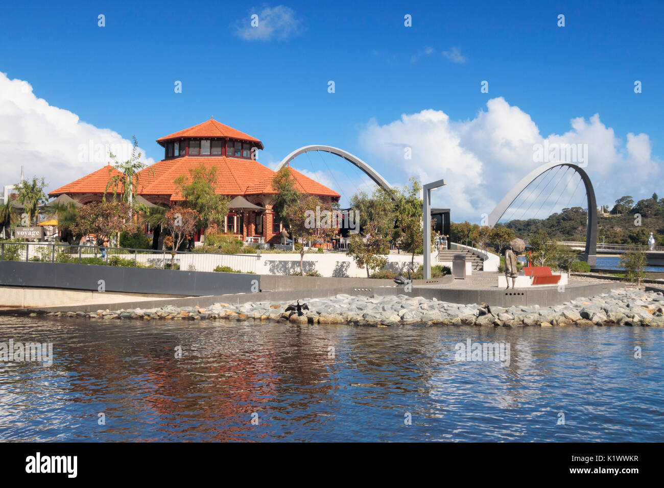 The relocated historic Florence Hummerston Kiosk, now a restaurant bar, on the Island at Elizabeth Quay, Perth, Western Australia Stock Photo