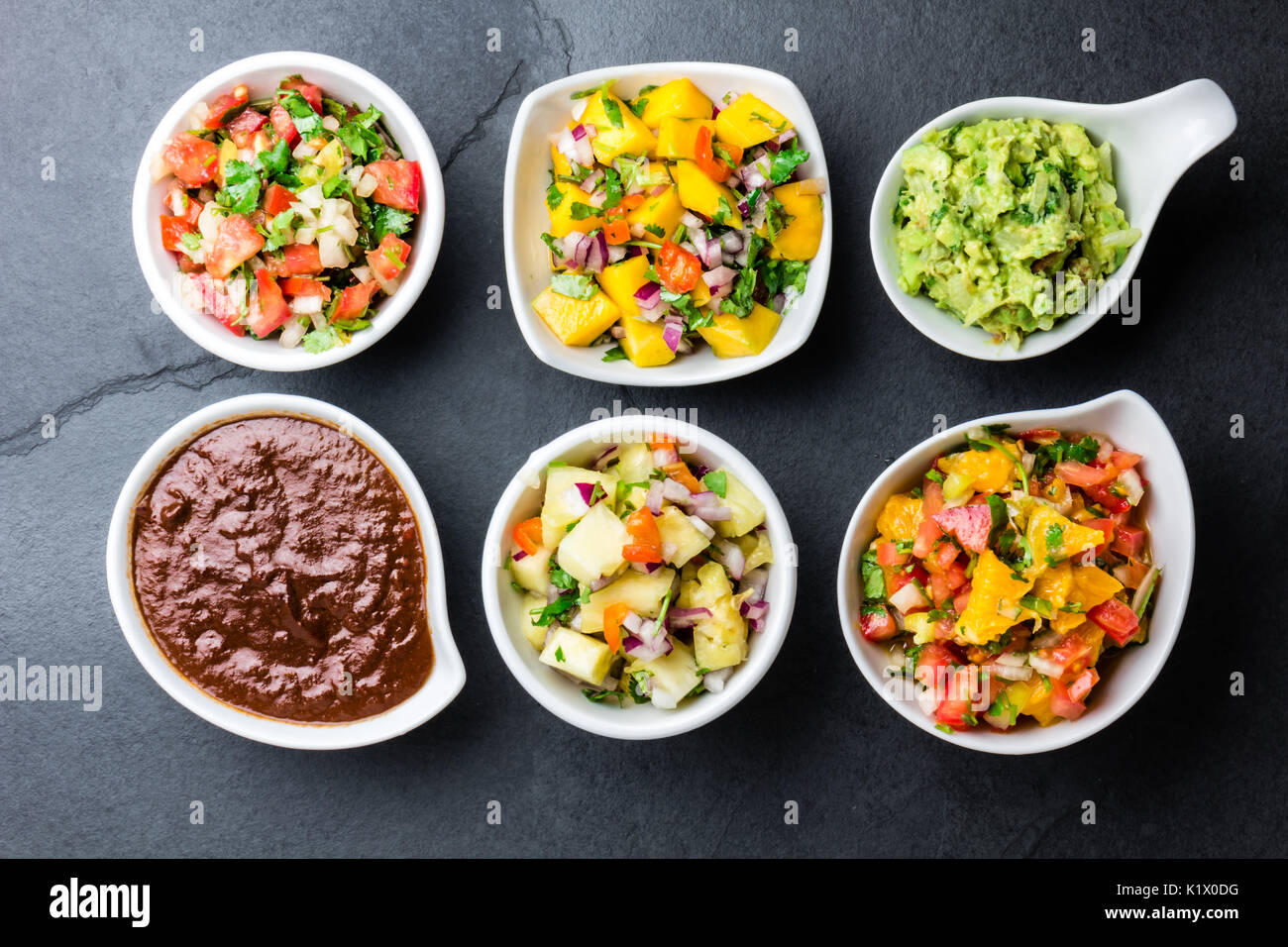 Traditional famous mexican sauces chocolate chili mole poblano, pico de