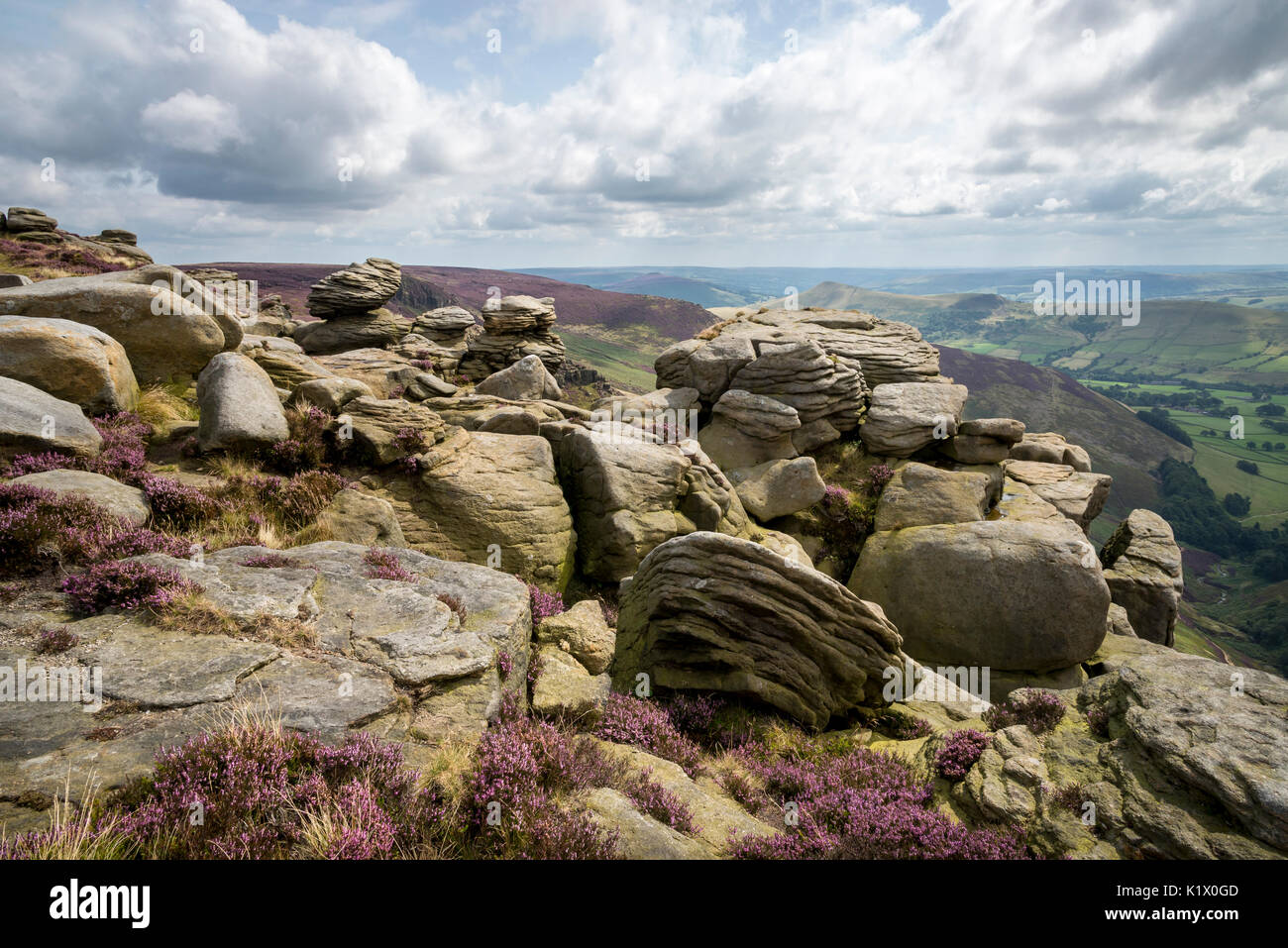 Rugged scenery at Upper Tor on the edge of Kinder Scout in the Peak District national park. Edale, Derbyshire, England. Stock Photo