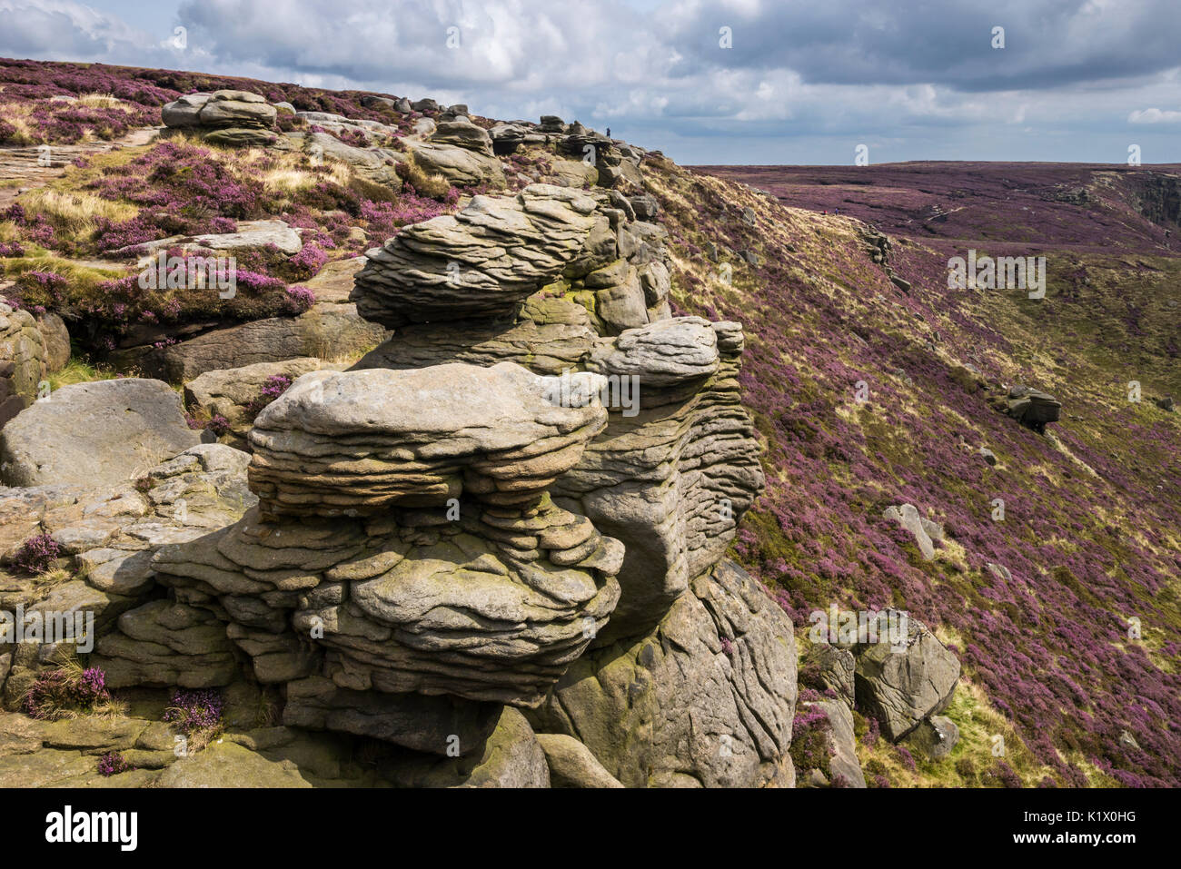 Rugged scenery at Upper Tor on the edge of Kinder Scout in the Peak District national park. Edale, Derbyshire, England. Stock Photo