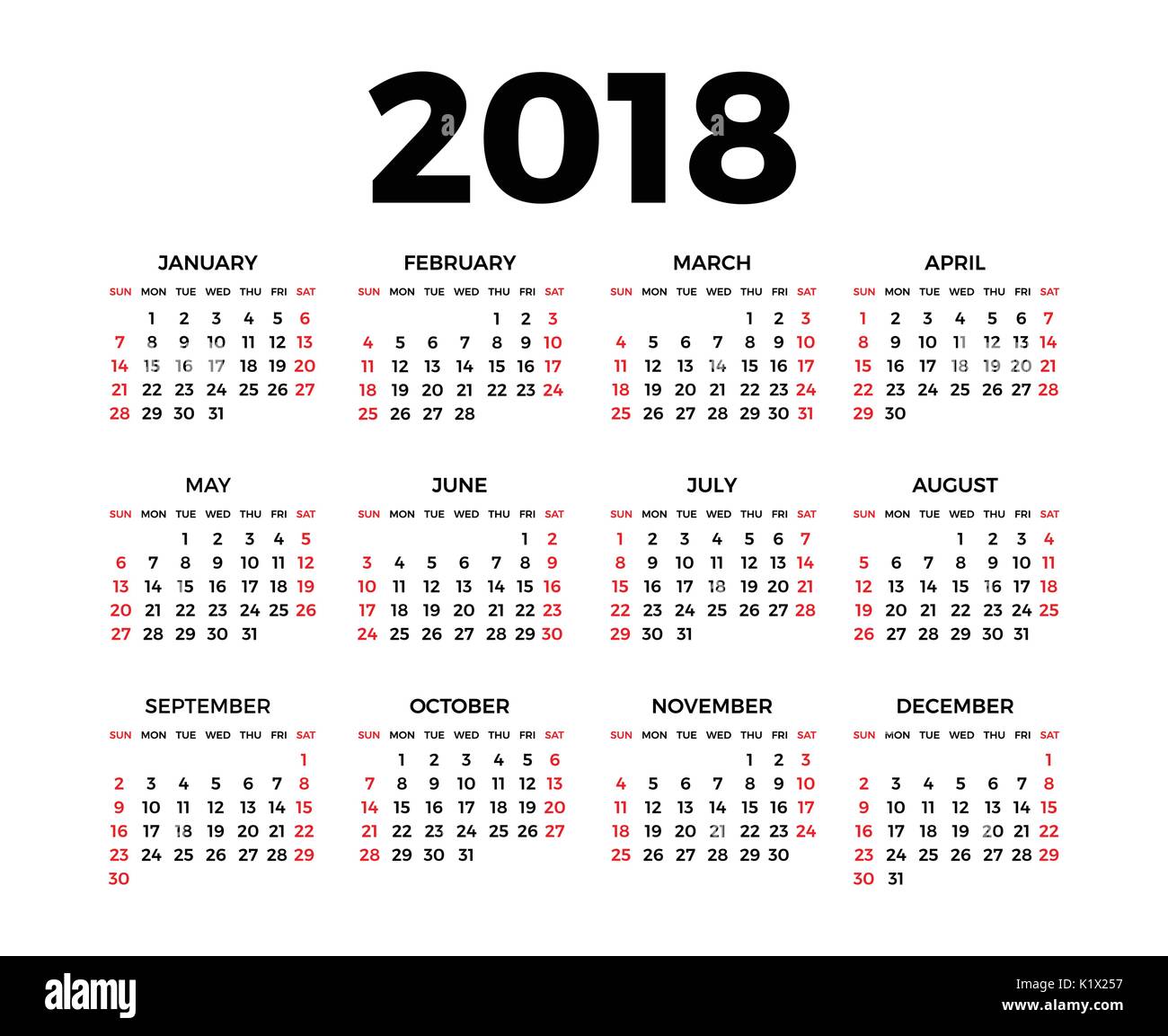 Calendar for 2018 Stock Vector