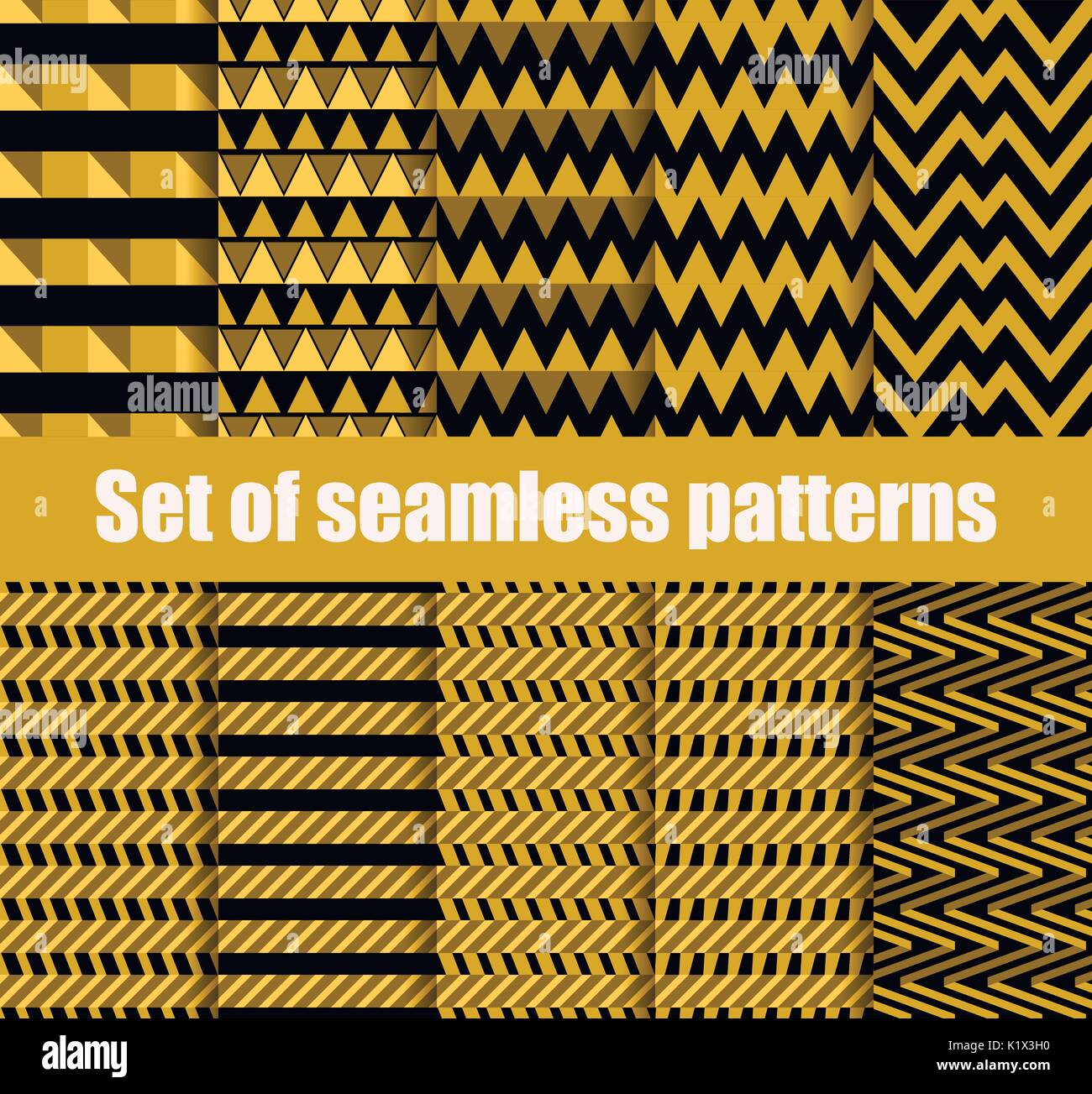 Set seamless pattern with geometric shapes. Gold and black geometric ...