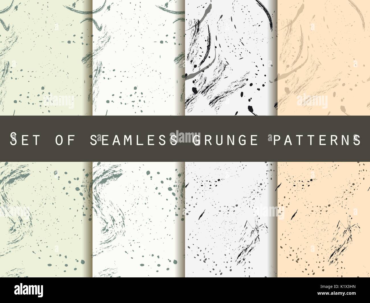 Seamless pattern in grunge style. Seamless pattern with blots and strokes. Set. For wallpaper, bed linen, tiles, fabrics, backgrounds. Vector texture. Stock Vector