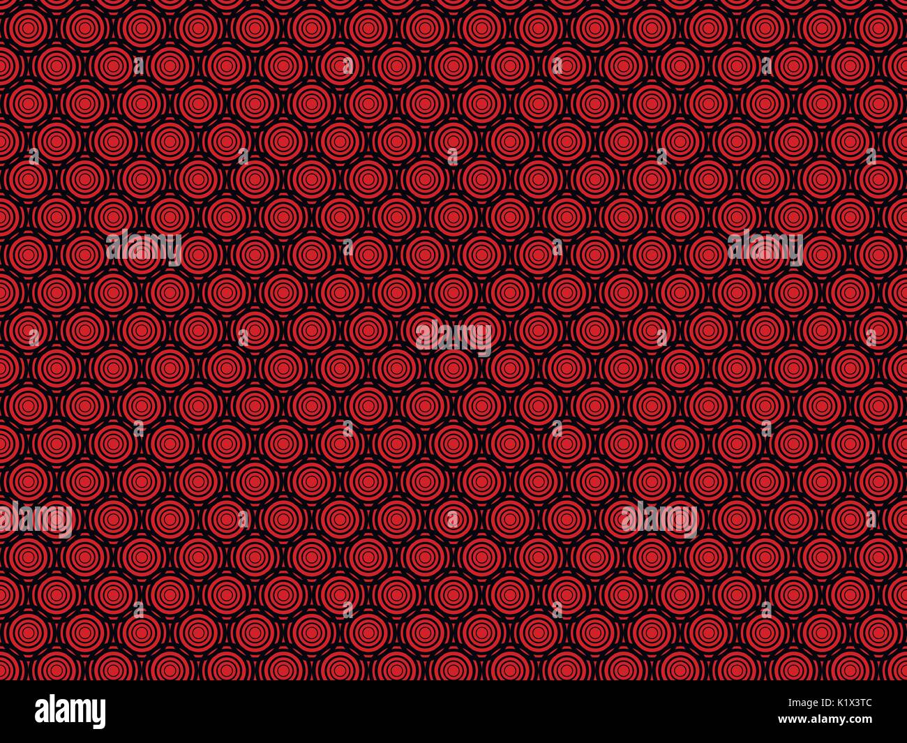 Seamless pattern with red circles on a black background. Art deco style. Vector illustration Stock Vector