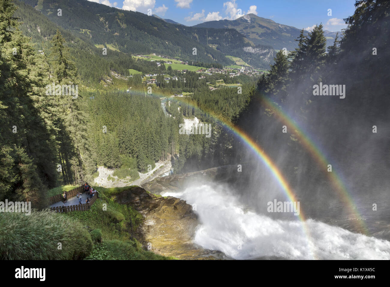 europe, Austria, Salzburg Land, Krimml, Hohe Tauern National Park, rainbow over the Krimml Waterfalls Stock Photo