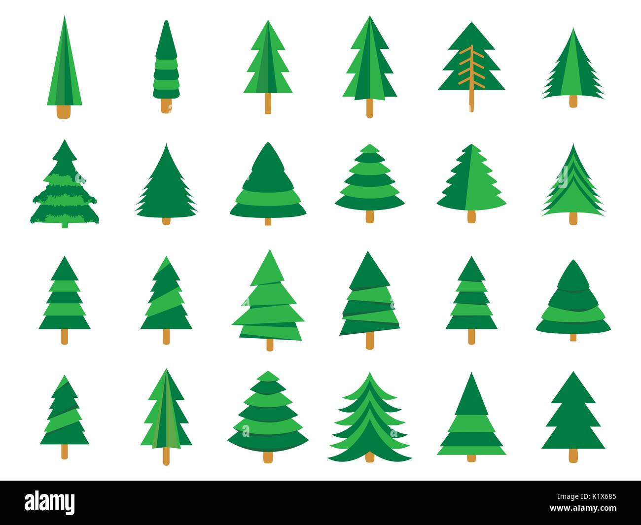 Christmas trees in a flat style. Firs isolation on a white background ...