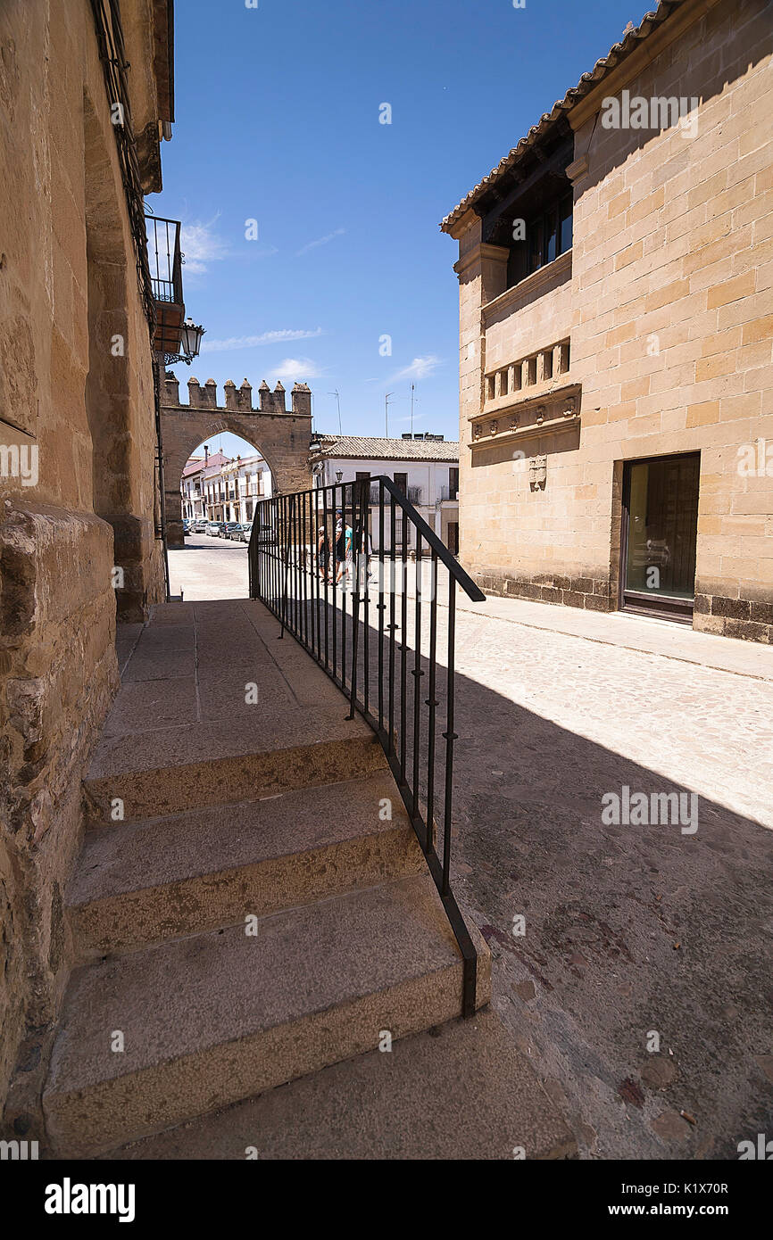 Stairs near the door of Jaén in Baeza, Jaén province, Andalusia, Spain Stock Photo