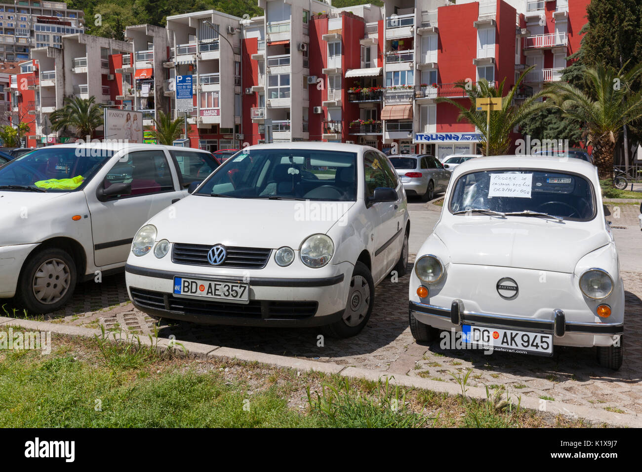 Budva, Montenegro. Vintage Zastava car parked on the street Stock Photo