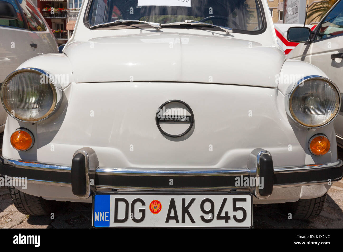 Budva, Montenegro. Vintage Zastava car parked on the street Stock Photo