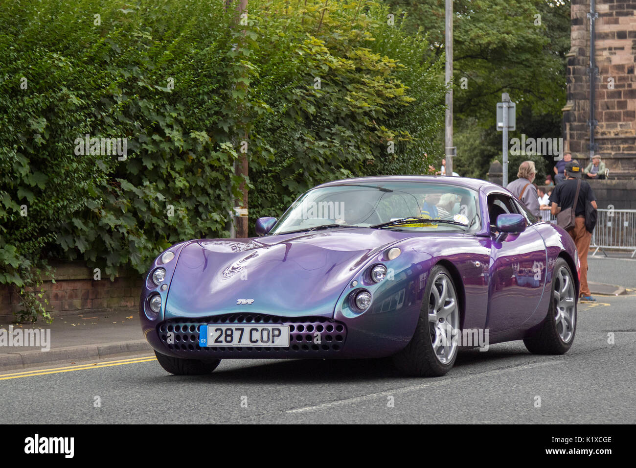 2000 TVR Tuscan at the 2017 Ormskirk MotorFest 300 vintage, classic cars from all eras of motoring lined up on town centre streets and in Coronation Park for people to admire. Stock Photo