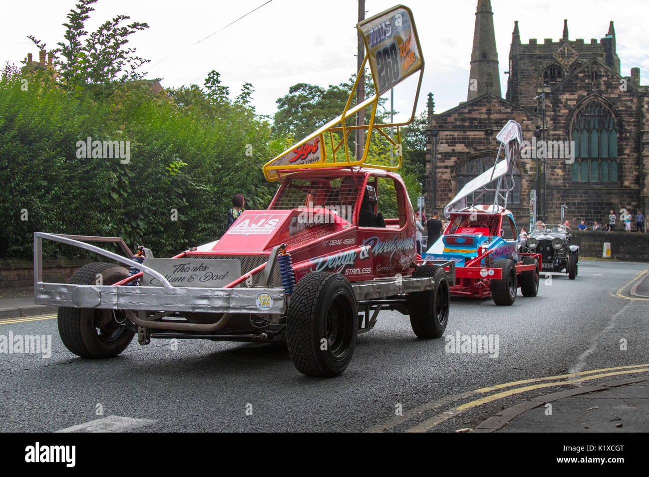 The 2017 Ormskirk MotorFest on Sunday 27 August. 300 vintage, classic cars from all eras of motoring lined up on town centre streets and in Coronation Park for people to admire. Thousands of people attended Ormskirk for this fantastic free family event to admire the fabulous range of vehicles. Stock Photo