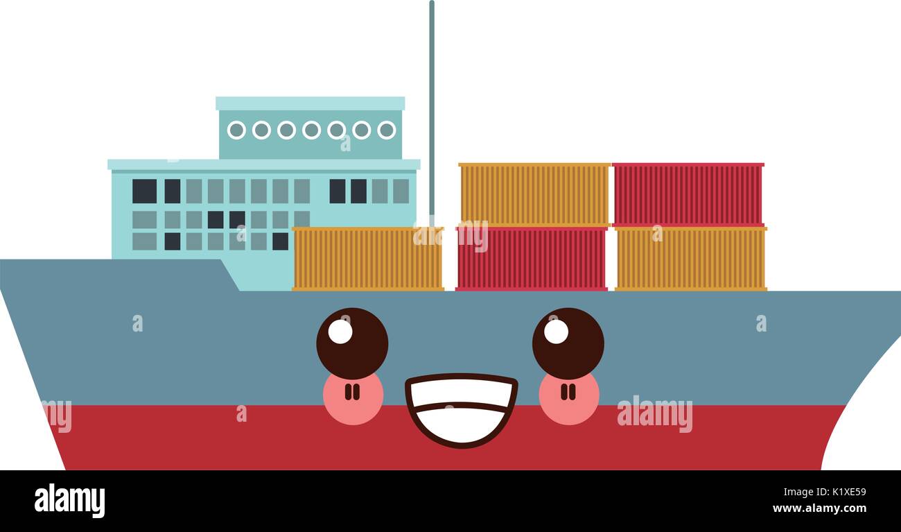 kawaii cargo ship carries steel containers for delivery Stock Vector Image & Art - Alamy