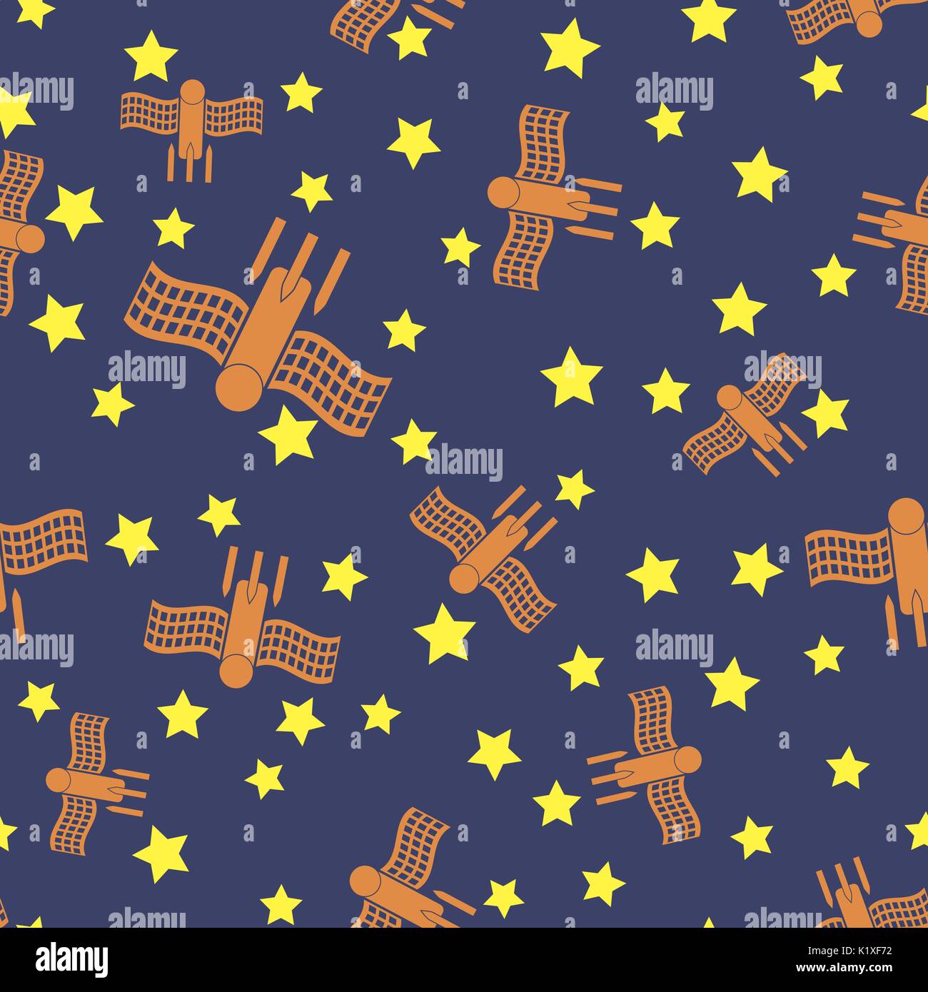 Spaceship Seamless Pattern. Spacecraft Background Stock Vector