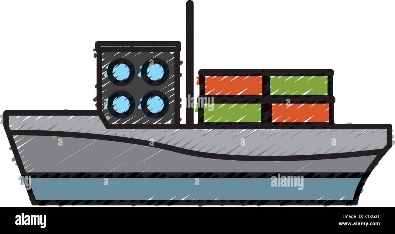 cargo ship carries steel containers for delivery Stock Vector