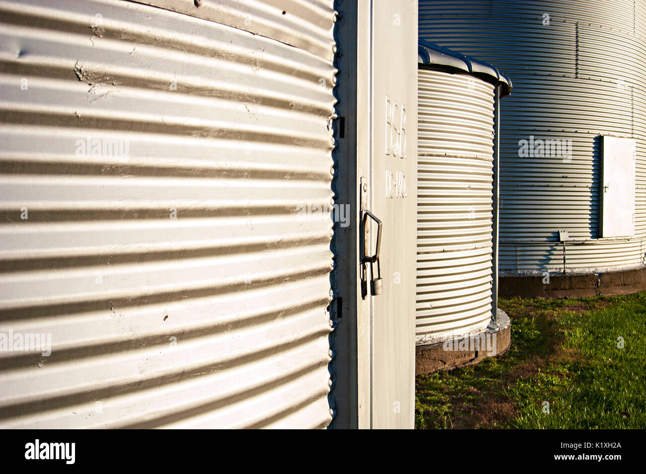 Grain bins in rural Indiana. Stock Photo