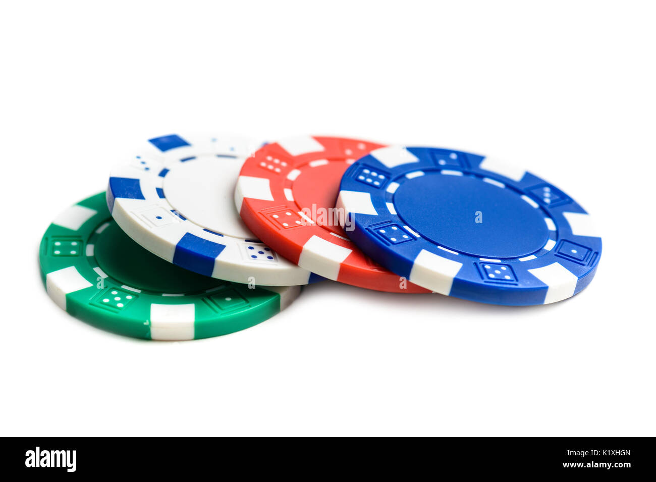 Casino poker chips isolated on white background Stock Photo