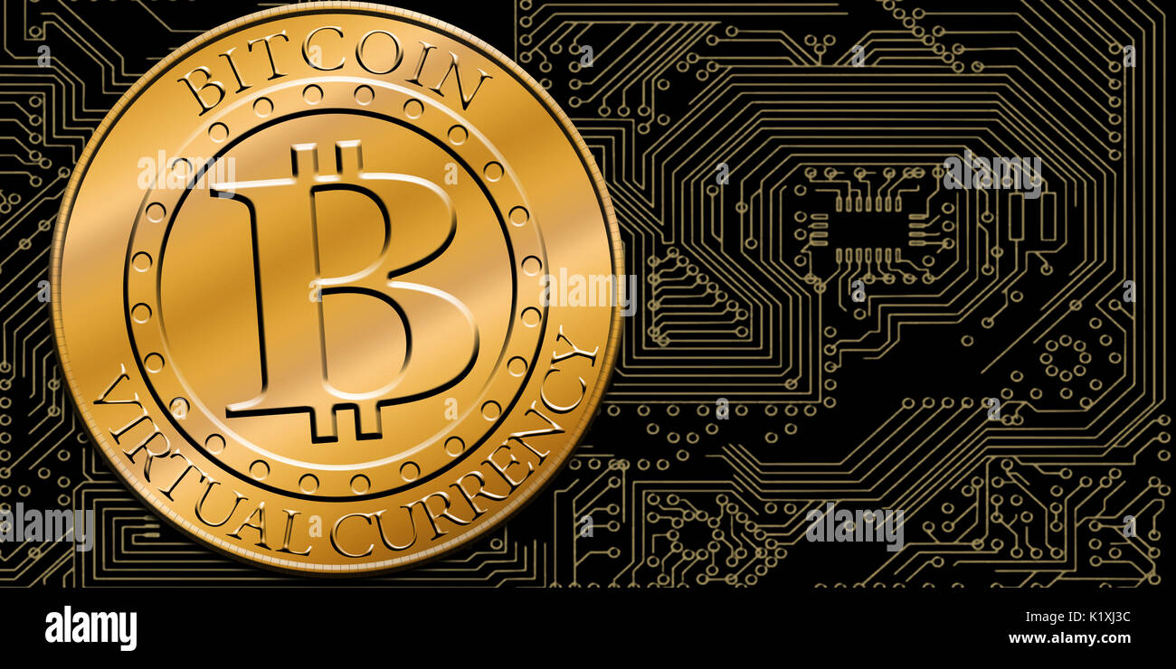 single bitcoin on motherboard darck background texture Stock Photo - Alamy