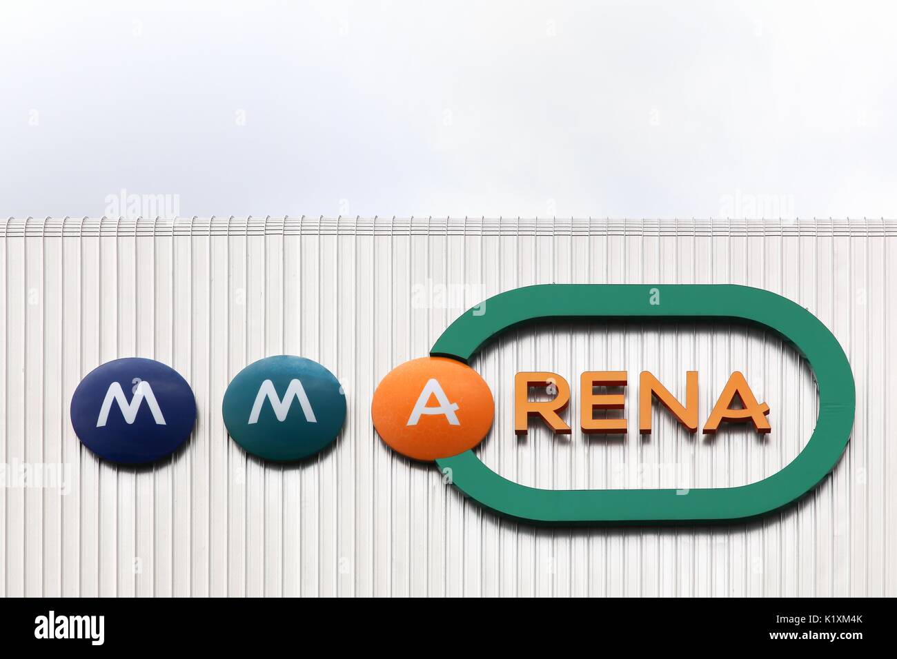 Le Mans, France - June 27 2016: Facade of MMArena in Le Mans, France. The MMArena is  a multi-use stadium in Le Mans, France Stock Photo