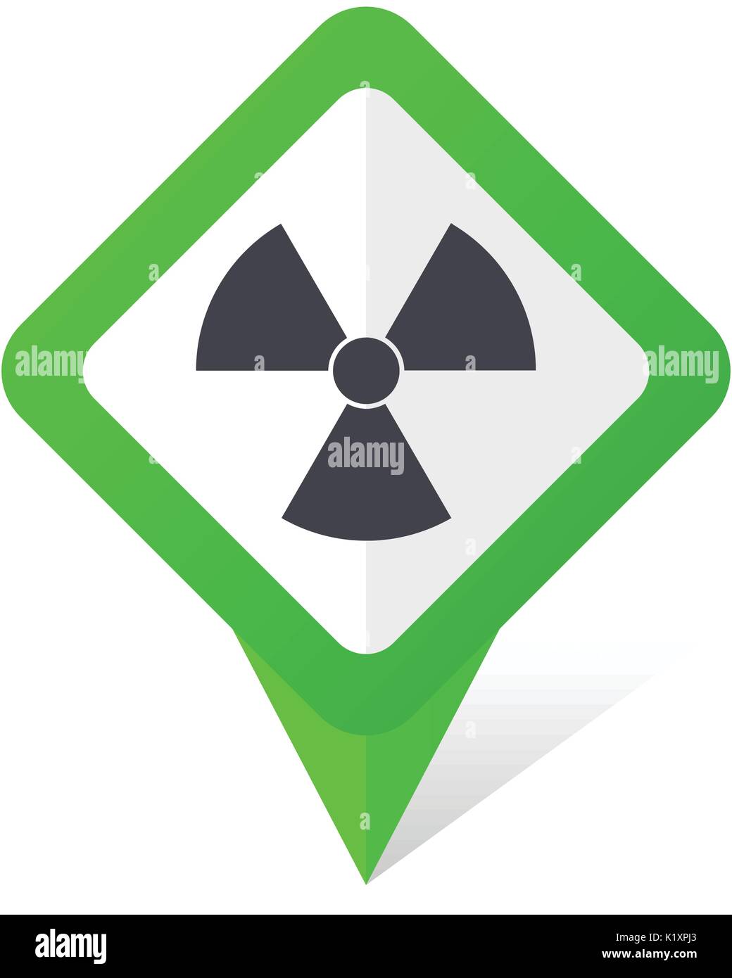Radiation green square pointer vector icon in eps 10 on white background with shadow. Stock Vector