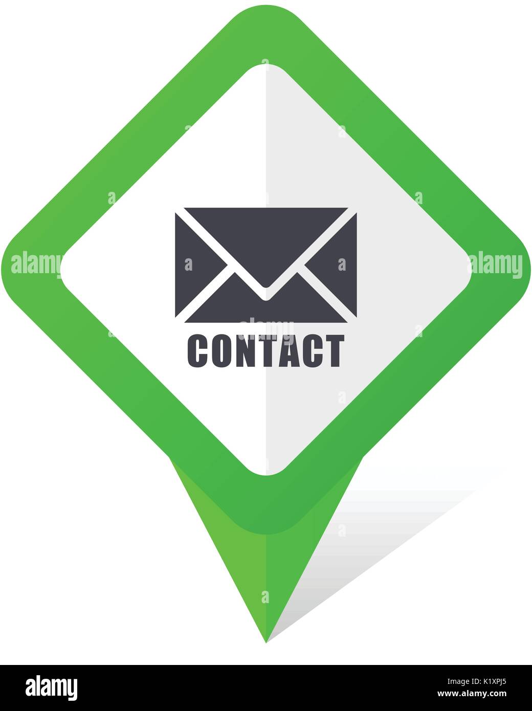 Email green square pointer vector icon in eps 10 on white background with shadow. Stock Vector