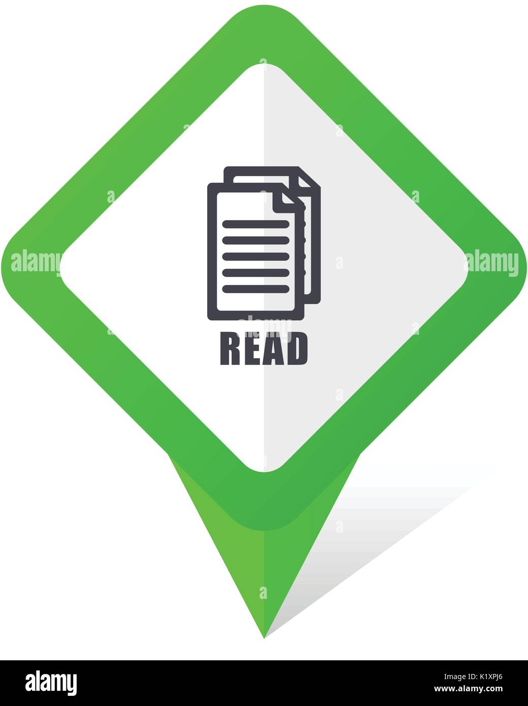 Read green square pointer vector icon in eps 10 on white background with shadow. Stock Vector