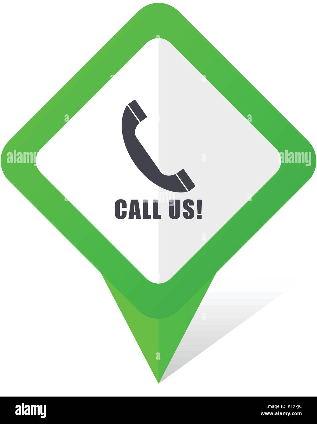Call us green square pointer vector icon in eps 10 on white background with shadow. Stock Vector