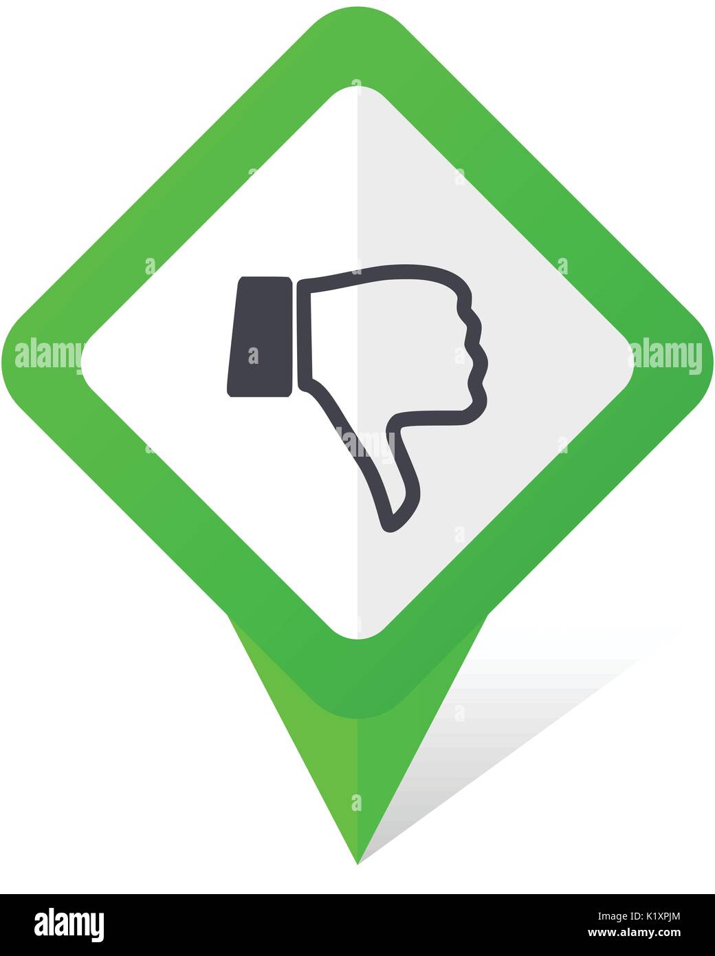Dislike green square pointer vector icon in eps 10 on white background with shadow. Stock Vector
