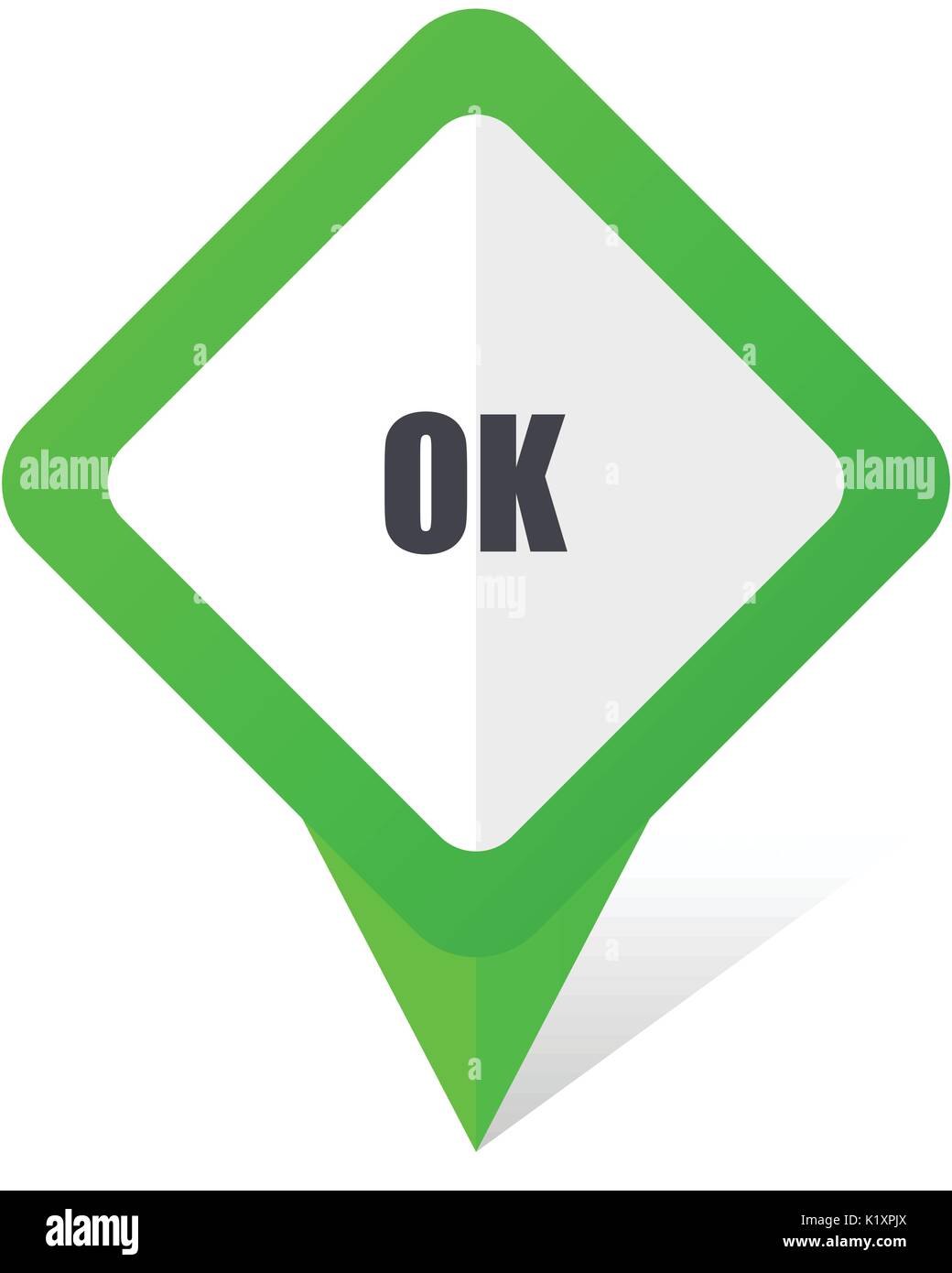 Ok green square pointer vector icon in eps 10 on white background with shadow. Stock Vector