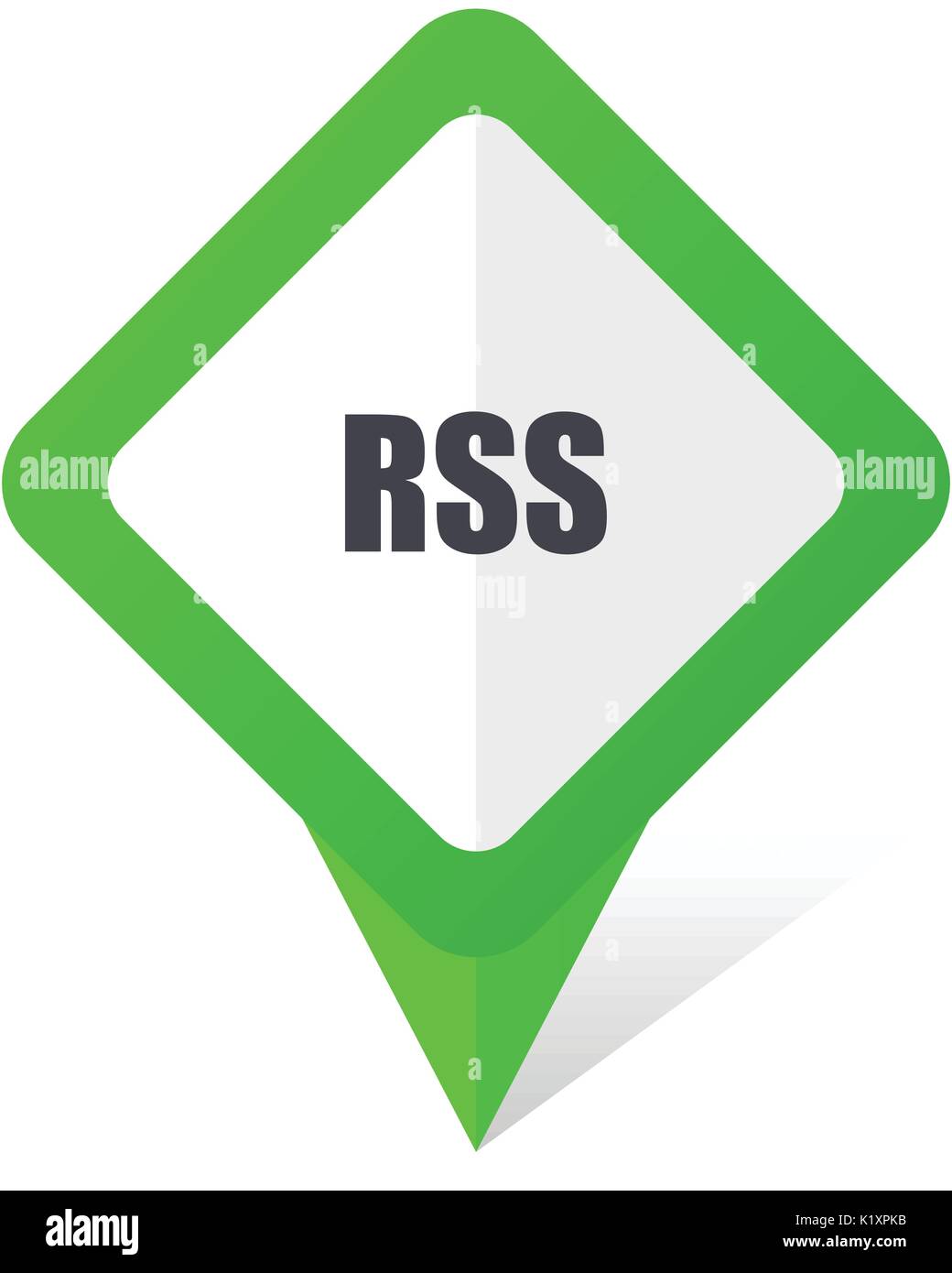 Rss green square pointer vector icon in eps 10 on white background with shadow. Stock Vector