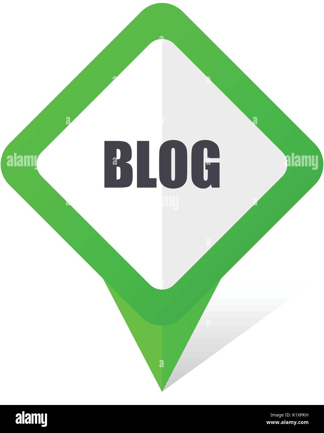 Blog green square pointer vector icon in eps 10 on white background with shadow. Stock Vector