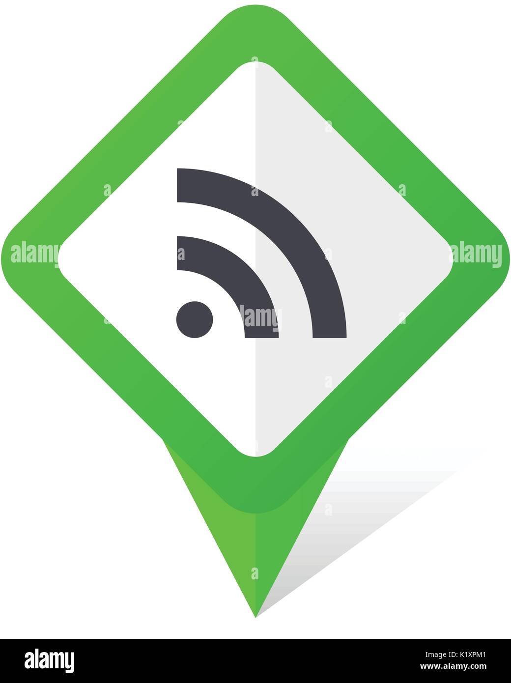Rss green square pointer vector icon in eps 10 on white background with shadow. Stock Vector