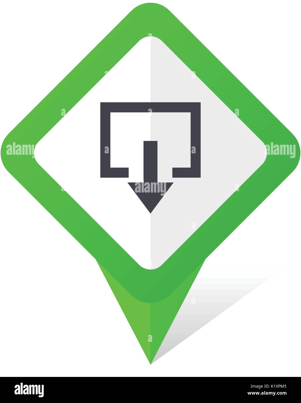Exit green square pointer vector icon in eps 10 on white background with shadow. Stock Vector
