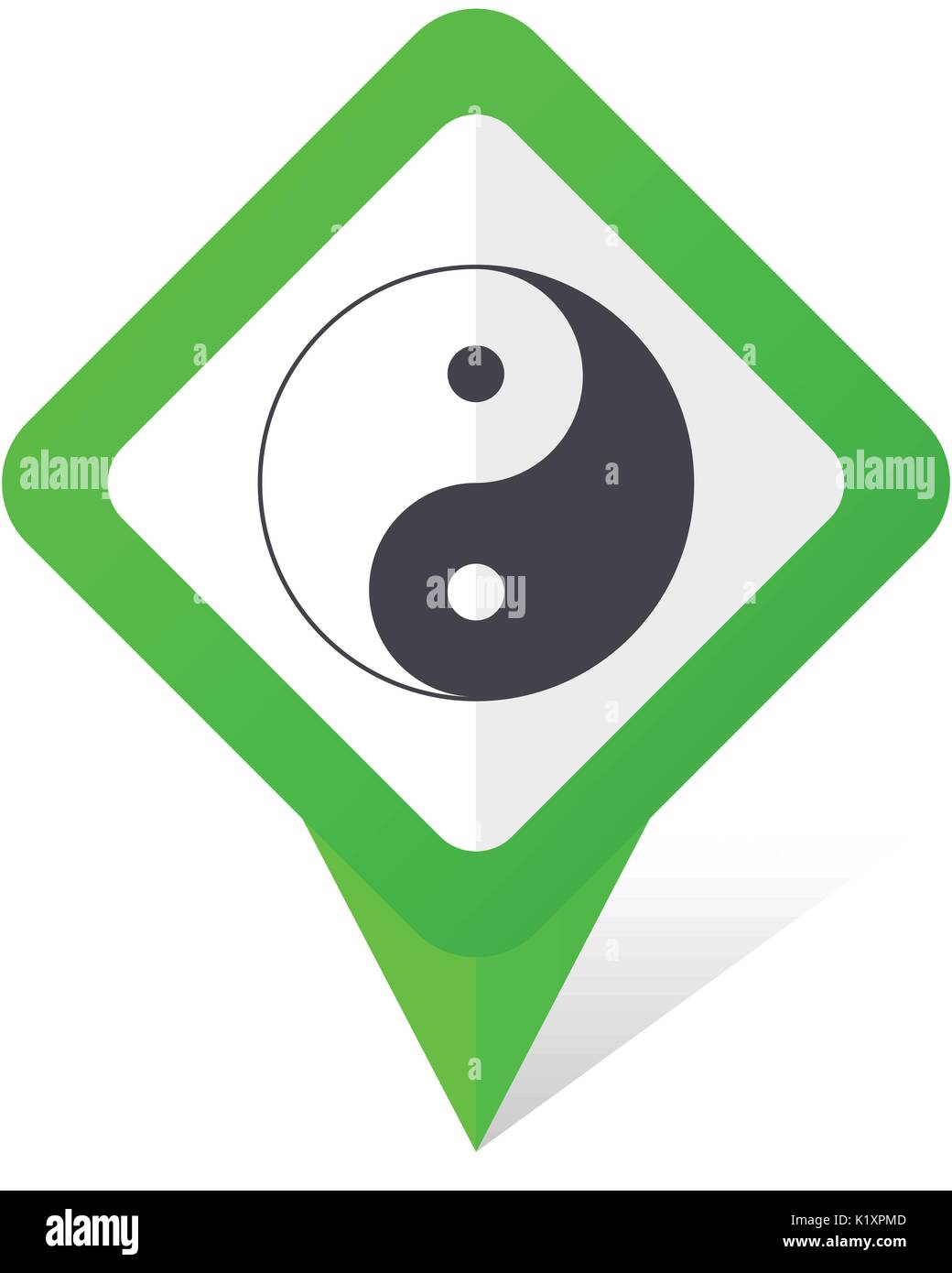 Ying yang green square pointer vector icon in eps 10 on white background with shadow. Stock Vector