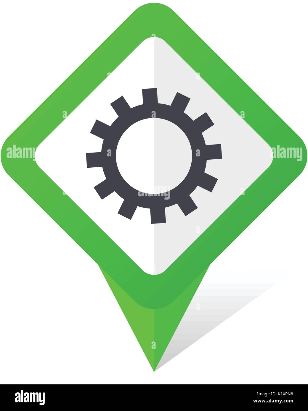 Gear green square pointer vector icon in eps 10 on white background with shadow. Stock Vector