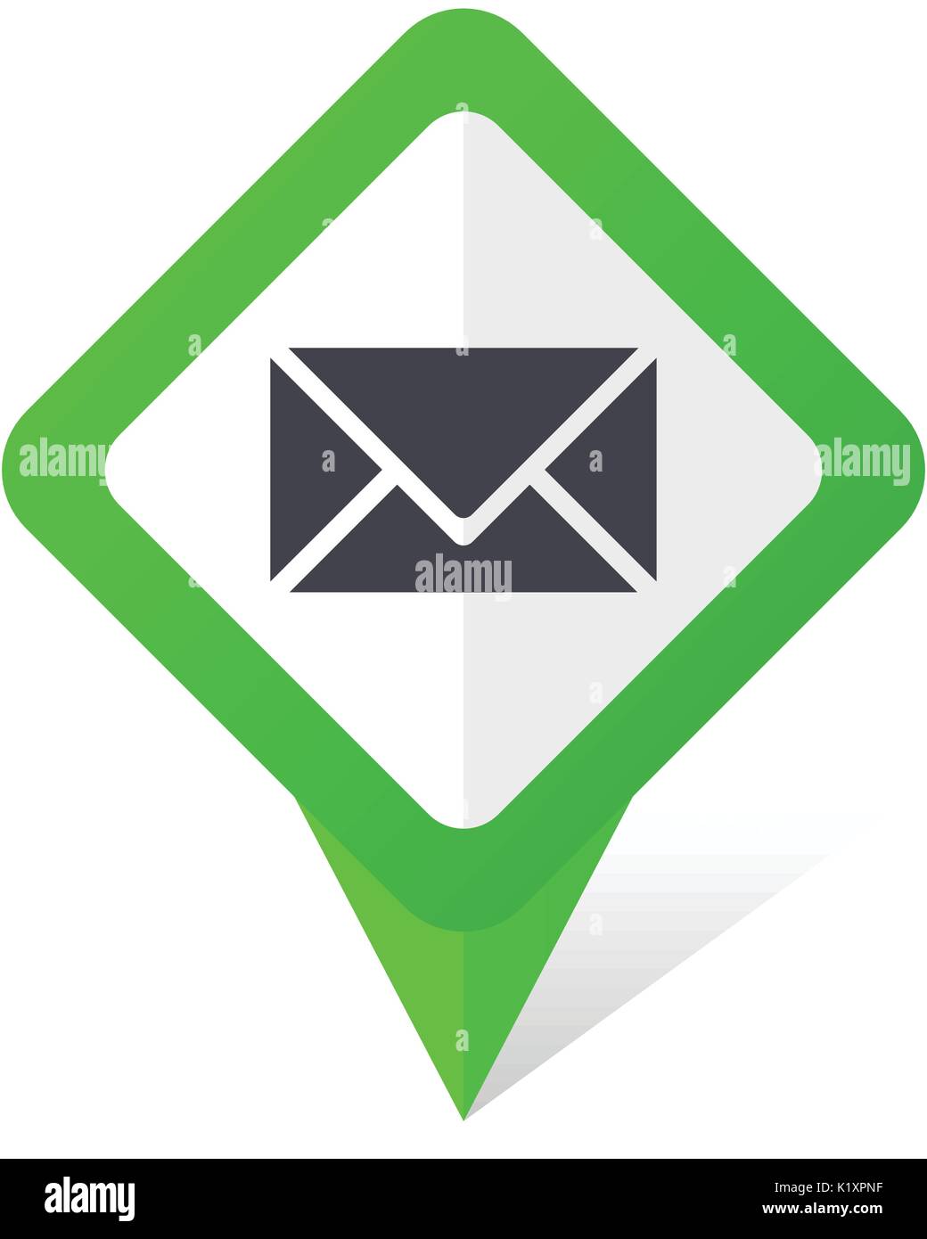 Email green square pointer vector icon in eps 10 on white background with shadow. Stock Vector
