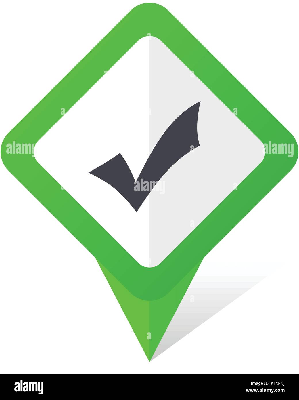 Accept green square pointer vector icon in eps 10 on white background with shadow. Stock Vector