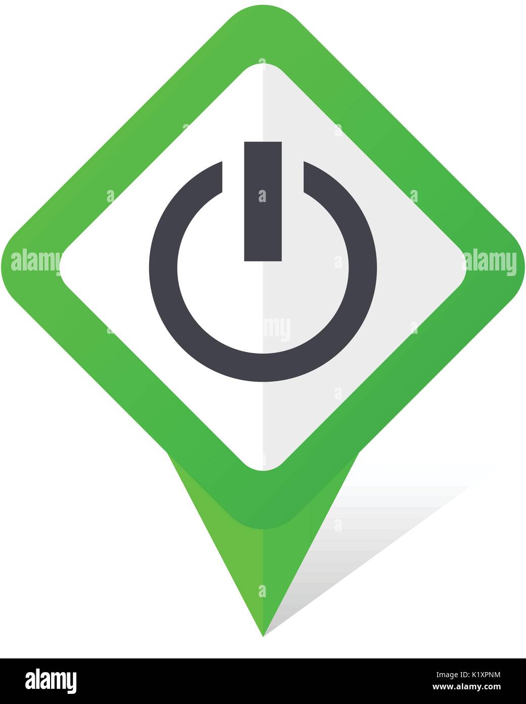 Power green square pointer vector icon in eps 10 on white background with shadow. Stock Vector