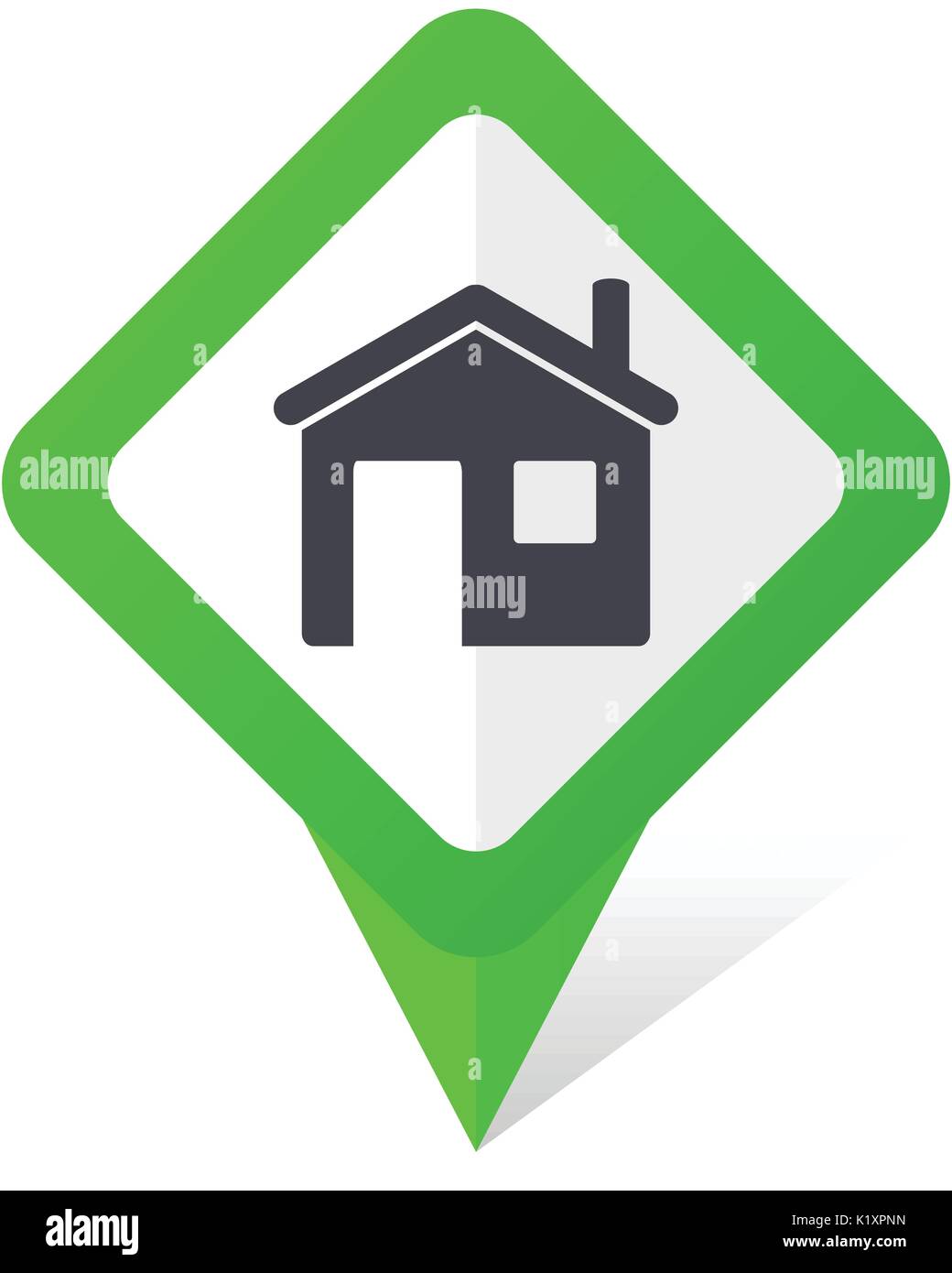 House green square pointer vector icon in eps 10 on white background with shadow. Stock Vector
