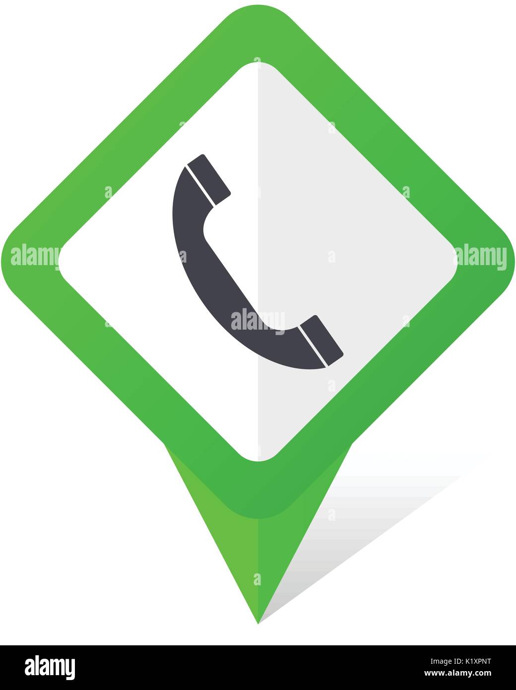 Phone green square pointer vector icon in eps 10 on white background with shadow. Stock Vector