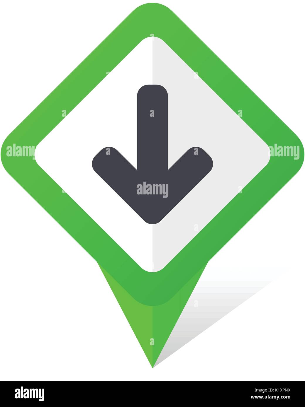 Download arrow green square pointer vector icon in eps 10 on white background with shadow. Stock Vector