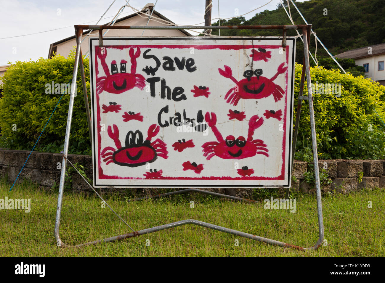 Sign for Crab Protection, Gecarcoidea natalis, Christmas Island, Australia Stock Photo