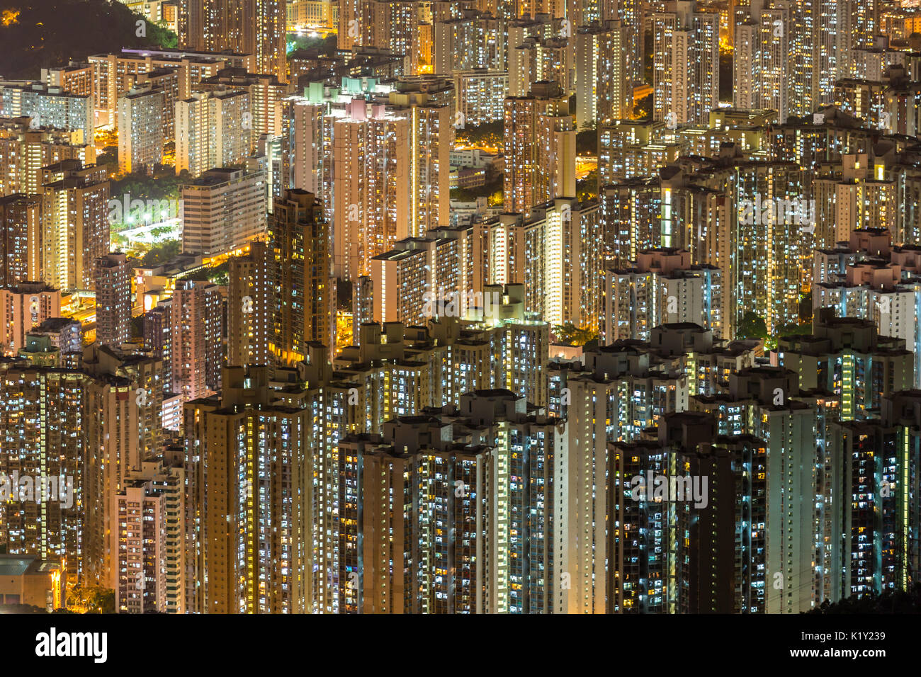 Aerial Hong Kong Residential District Kowloon at night Stock Photo - Alamy