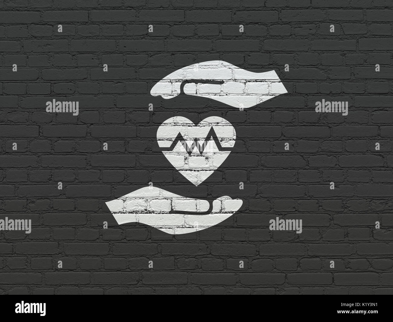 Insurance concept: Heart And Palm on wall background Stock Photo - Alamy