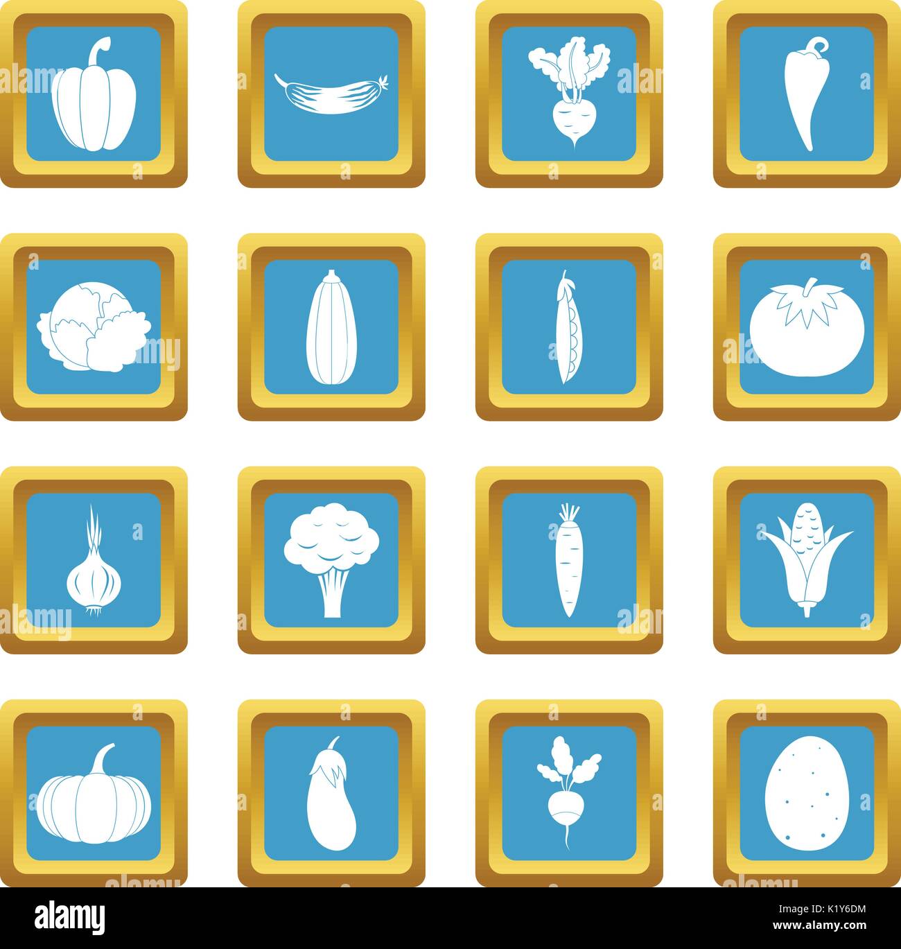 Vegetables icons azure Stock Vector