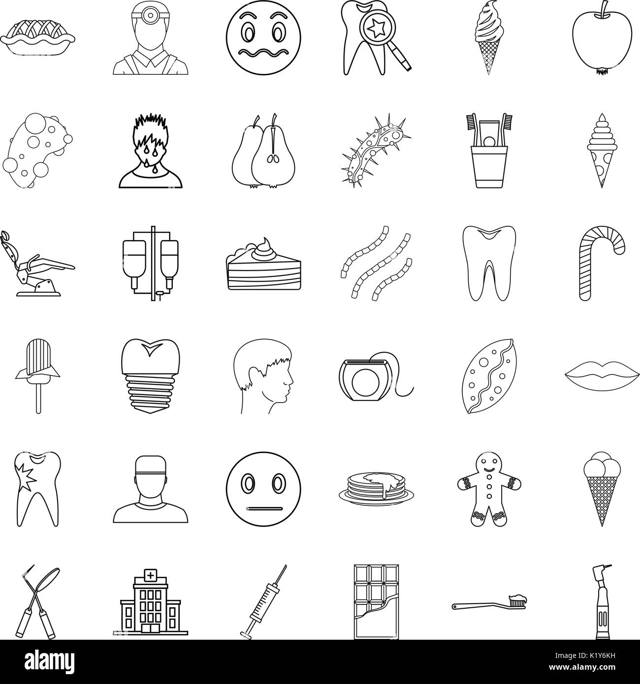 Tooth icons set, outline style Stock Vector