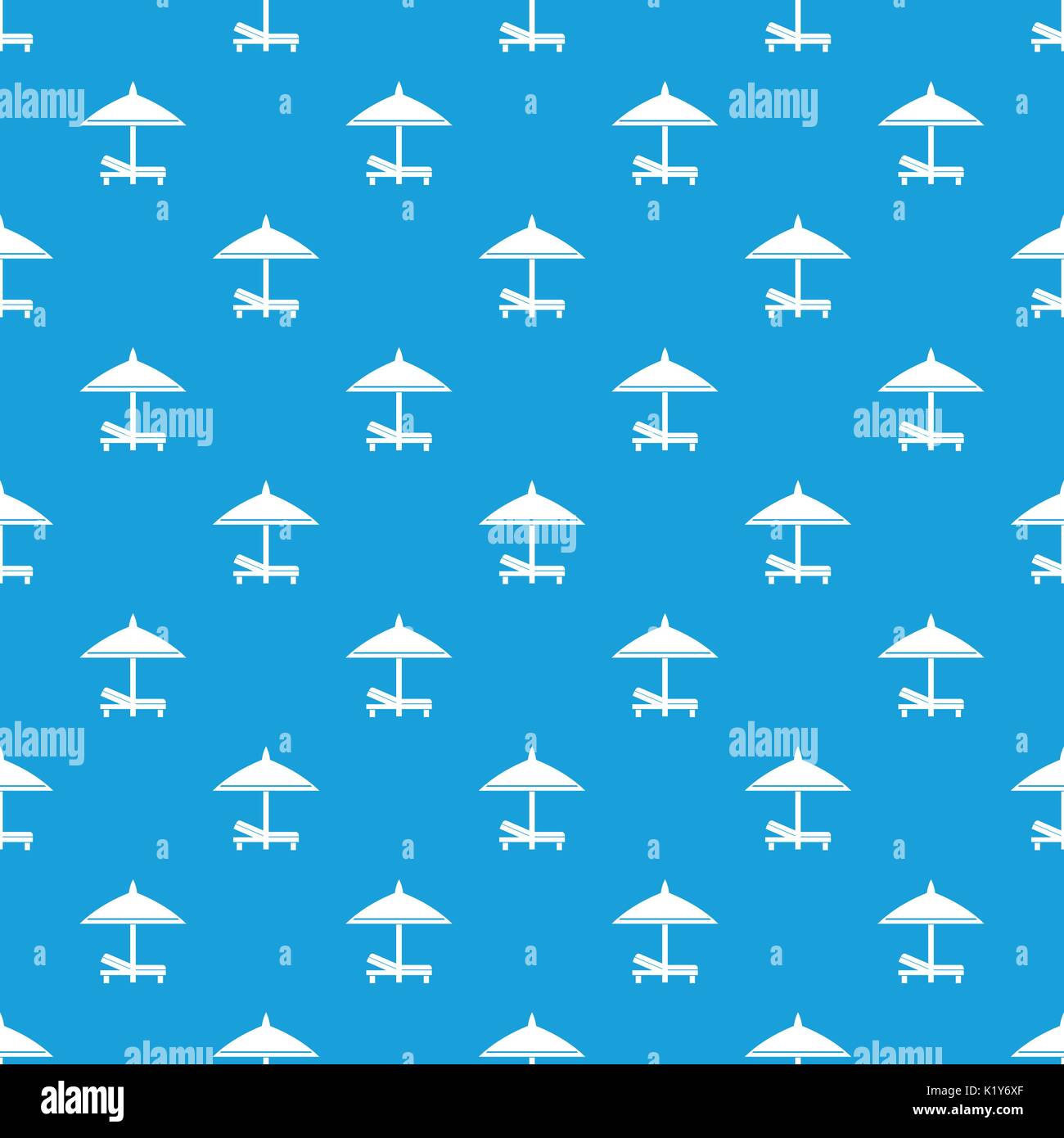 Bench and umbrella pattern seamless blue Stock Vector