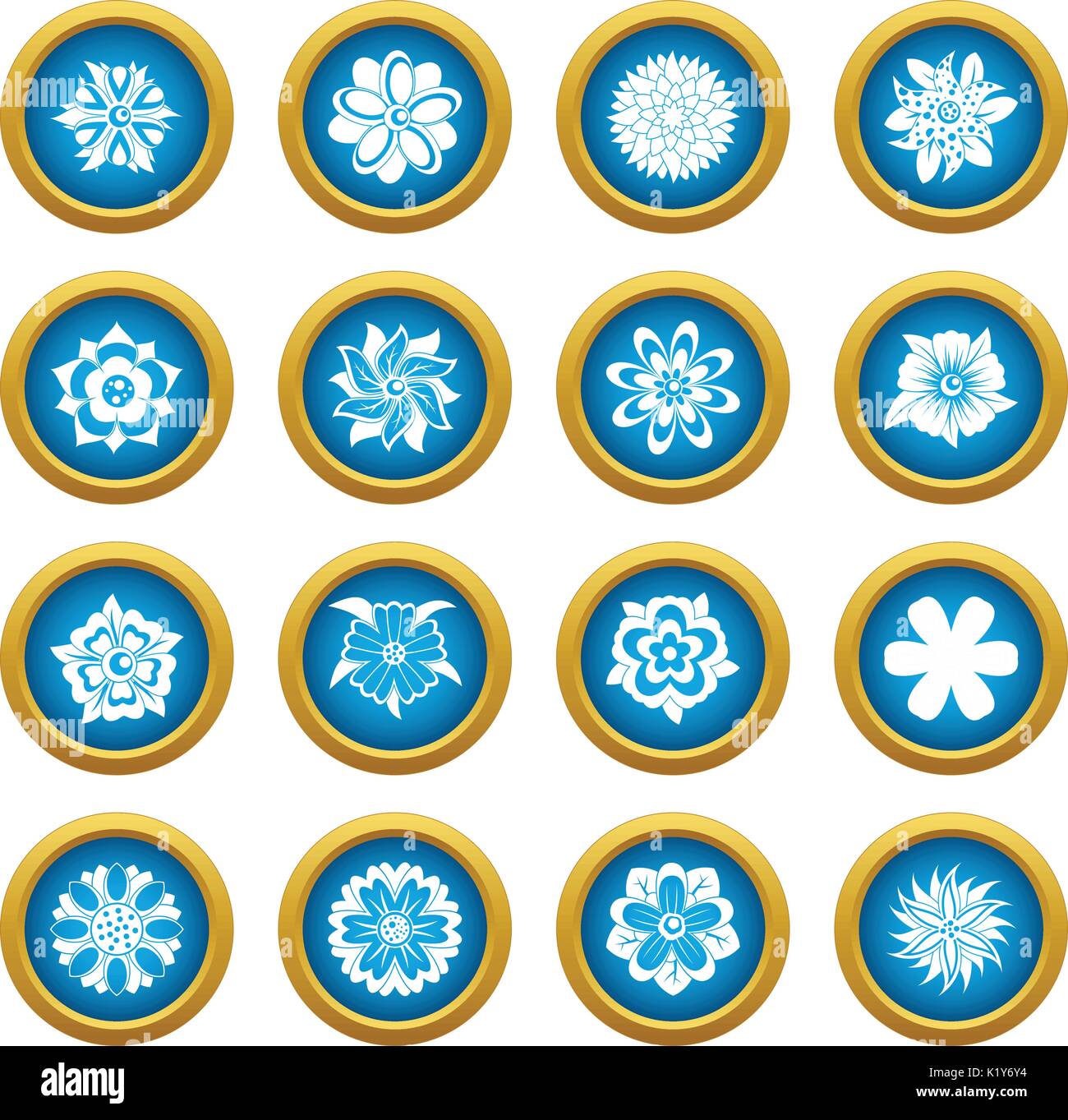 Different flowers icons blue circle set Stock Vector Image & Art - Alamy
