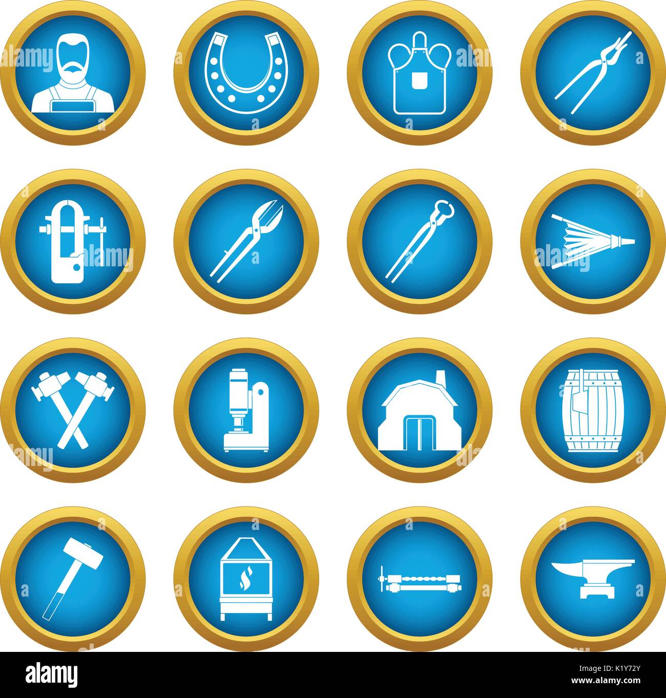 Blacksmith icons blue circle set Stock Vector