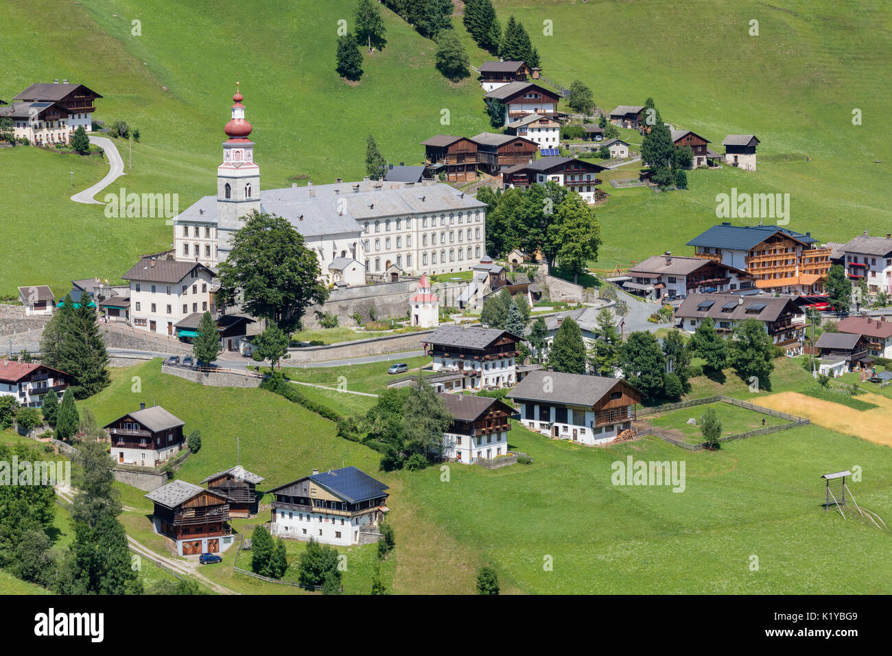 The village of Maria Luggau and the pilgrimage church, Maria Luggau, Lesachtal, Hermagor District, Carinthia, Austria Stock Photo