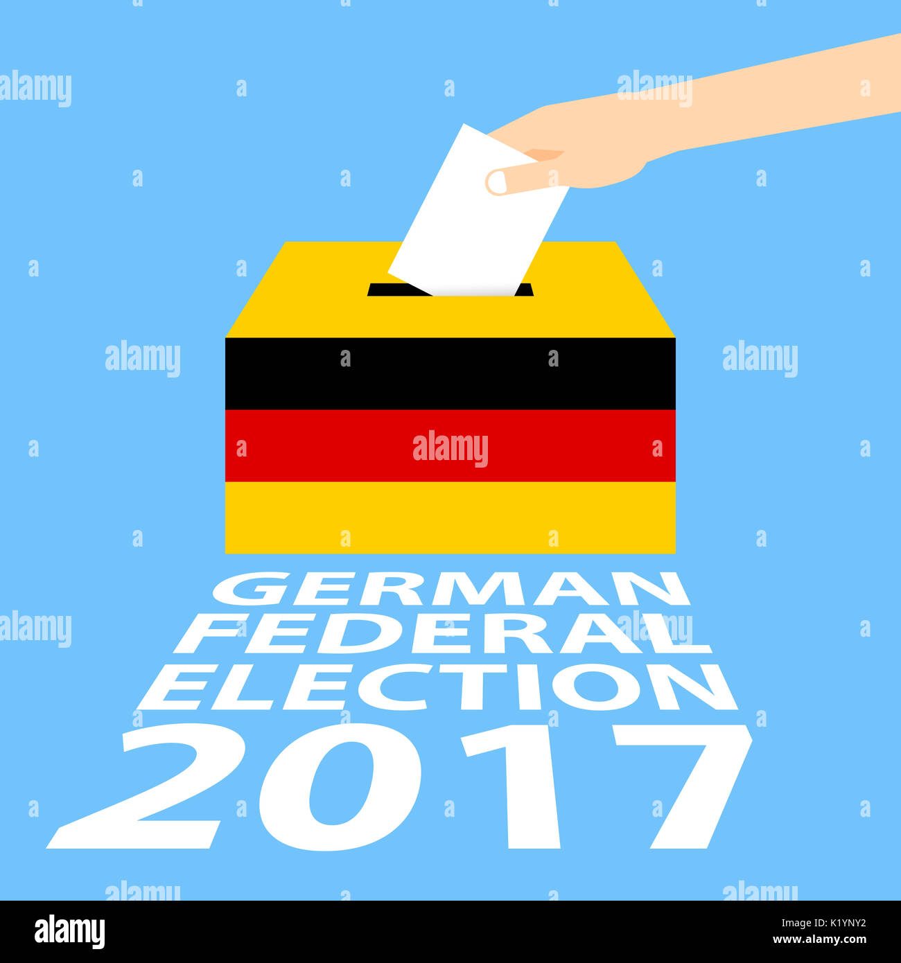 German Federal Election 2017 Vector Illustration Flat Style - Hand Putting Voting Paper in the Ballot Box Stock Photo